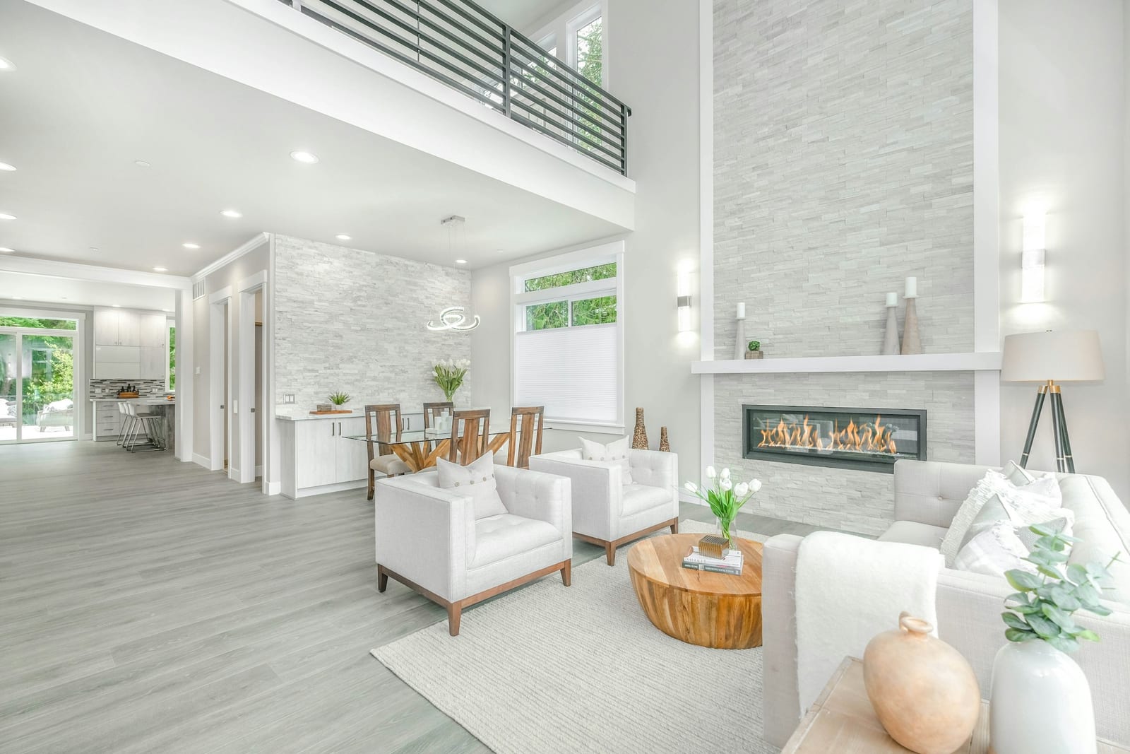 A bright, freshly painted open-plan home interior near Garland, TX.