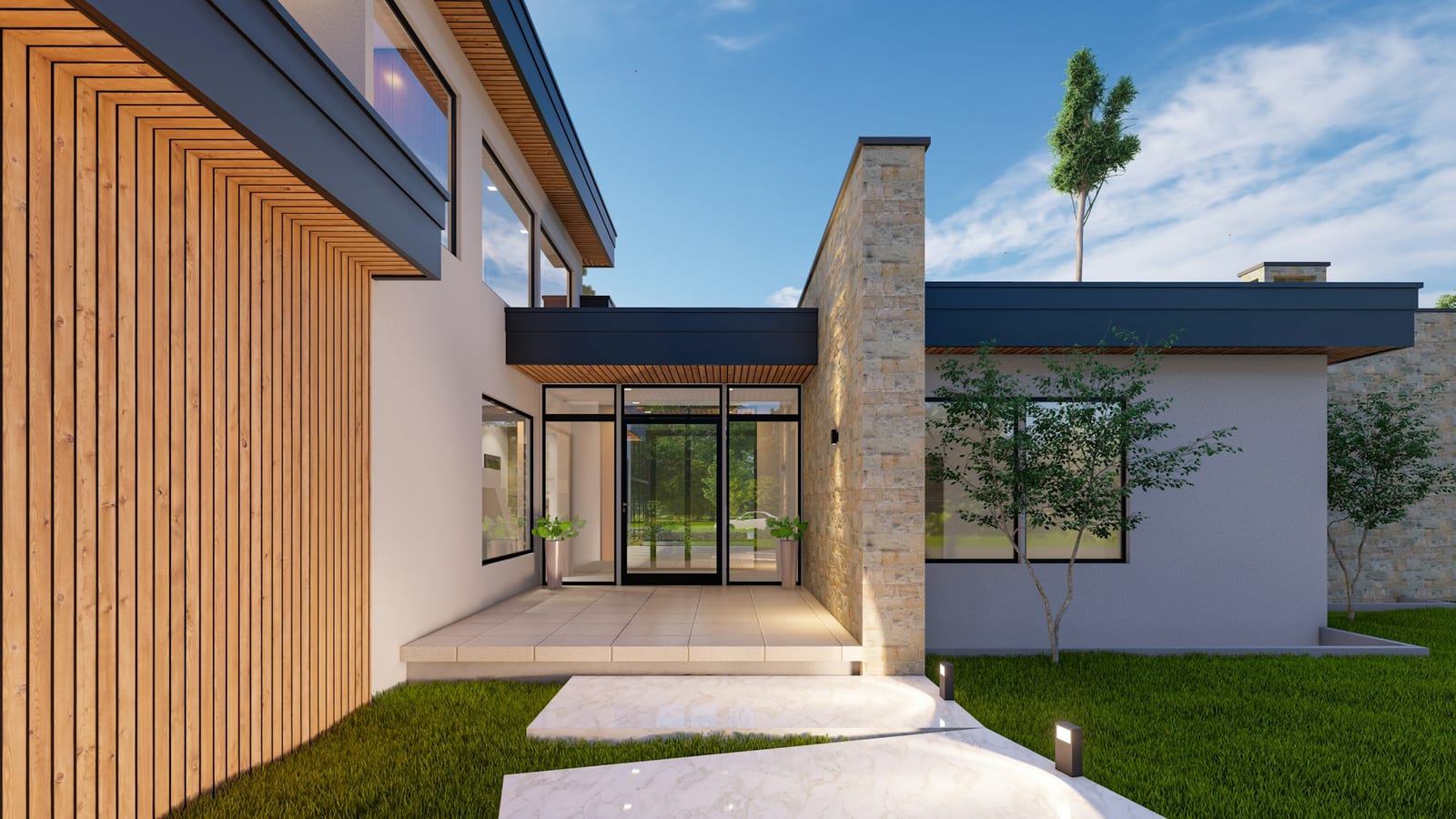 A modern home exterior with fresh paint colors in Garland, TX.